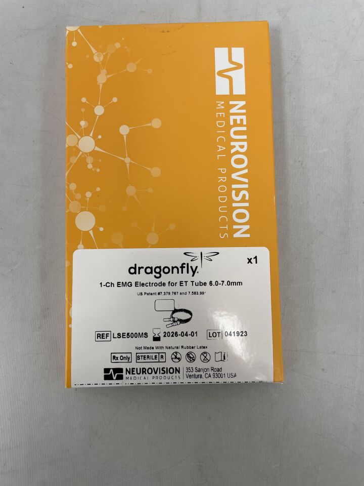 LSE500MS - NEUROVISION - Electrodo EMG Dragonfly de 1 canal para tubo endotraqueal de 6-7 mm (unidad) - (Fecha de caducidad: 01/04/2026)