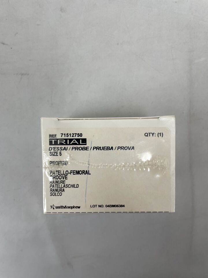 71512750 - SMITH &amp; NEPHEW - Ranura patelofemoral TRIAL PROFIX, tamaño 5, (caja/1) - (Fecha de caducidad: 2099-12-31)