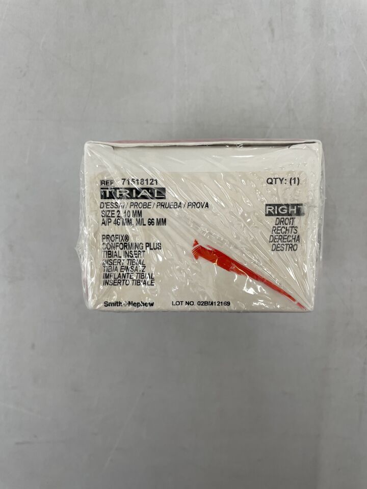 71518121 - SMITH &amp; NEPHEW - Inserto tibial TRIAL PROFIX Conforming Plus, tamaño 2, 10 mm, derecho, (BX/1) - (Fecha de caducidad: 2099-12-31)