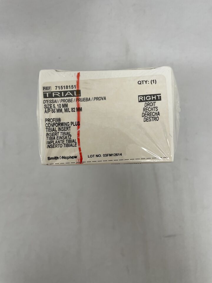 71518151 - SMITH &amp; NEPHEW - Inserto tibial TRIAL PROFIX Conforming Plus, tamaño 5, 10 mm, derecho, (BX/1) - (Fecha de caducidad: 2099-12-31)