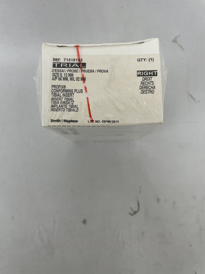 71518152 - SMITH &amp; NEPHEW - Inserto tibial TRIAL PROFIX Conforming Plus, tamaño 5, 12 mm, derecho, (BX/1) - (Fecha de caducidad: 2099-12-31)