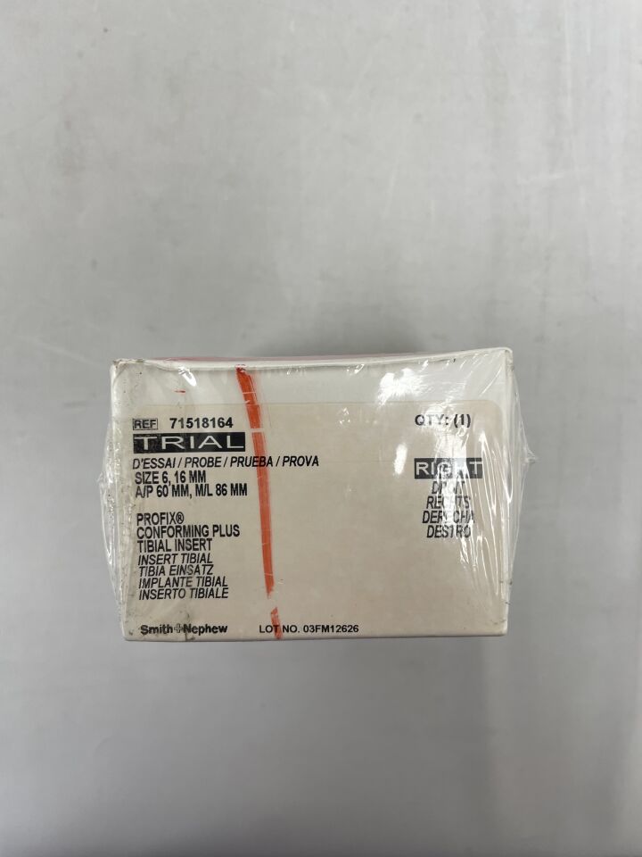 71518164 - SMITH &amp; NEPHEW - Inserto tibial TRIAL PROFIX Conforming Plus, tamaño 6, 16 mm, derecho, (BX/1) - (Fecha de caducidad: 2099-12-31)