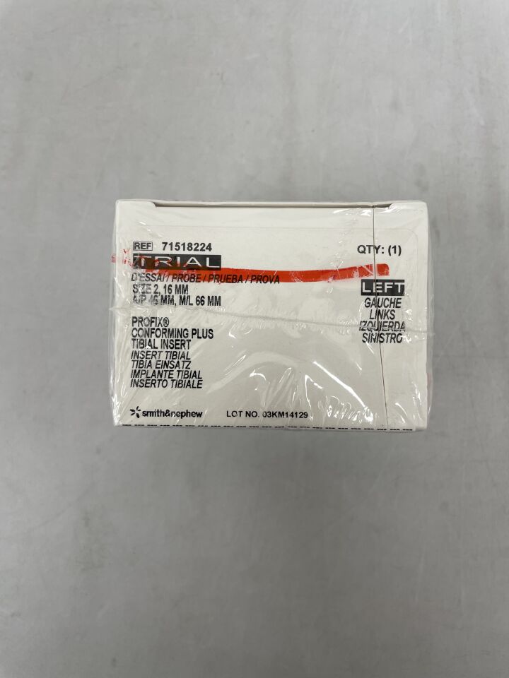 71518224 - SMITH &amp; NEPHEW - Inserto tibial TRIAL PROFIX Conforming Plus, tamaño 2, 16 mm, izquierdo, (BX/1) - (Fecha de caducidad: 2099-12-31)