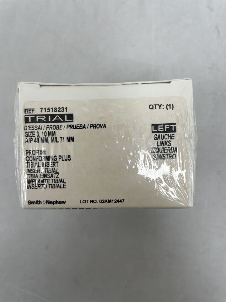 71518231 - SMITH &amp; NEPHEW - Inserto tibial TRIAL PROFIX Conforming Plus, tamaño 3, 10 mm, izquierdo, (BX/1) - (Fecha de caducidad: 2099-12-31)