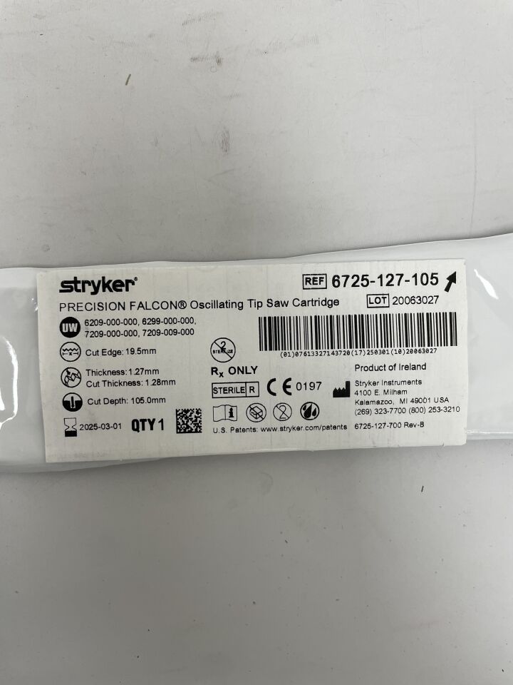 6725-127-105  -  STRYKER  -   Precision Falcon 105mm Oscillating Tip Saw Cartridge , (  )  -  ( Expiry Date : 2025-03-01 )