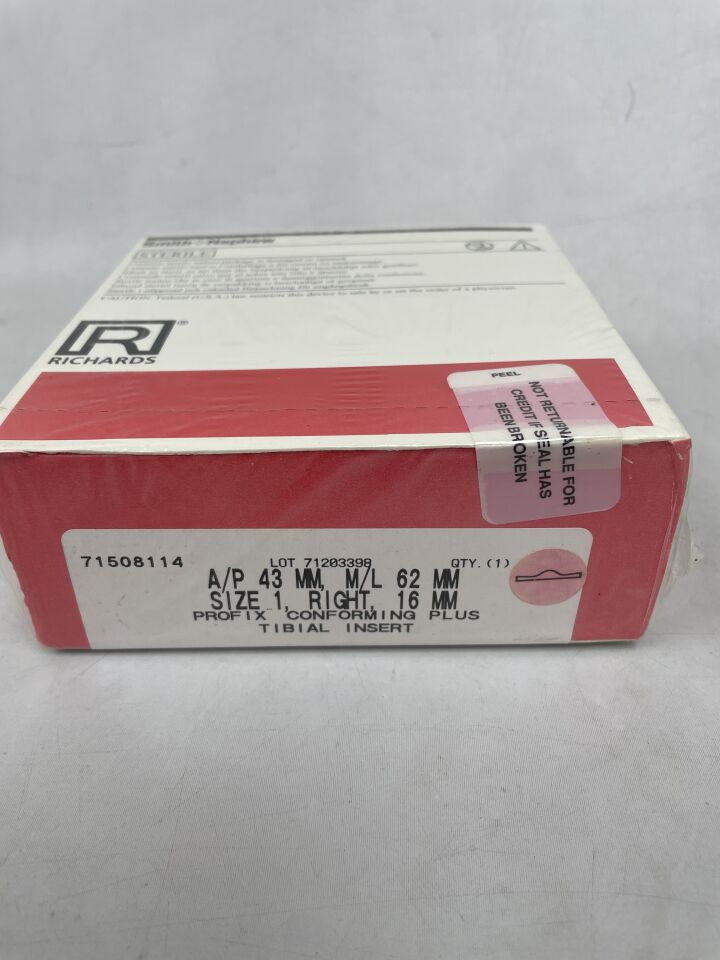 71508114 - SMITH & NEPHEW - PROFIX Conforming Plus, Articular Insert, Size 1, 16mm, Right, (BX/1) - ( Expiry Date: 1998-01-03 )