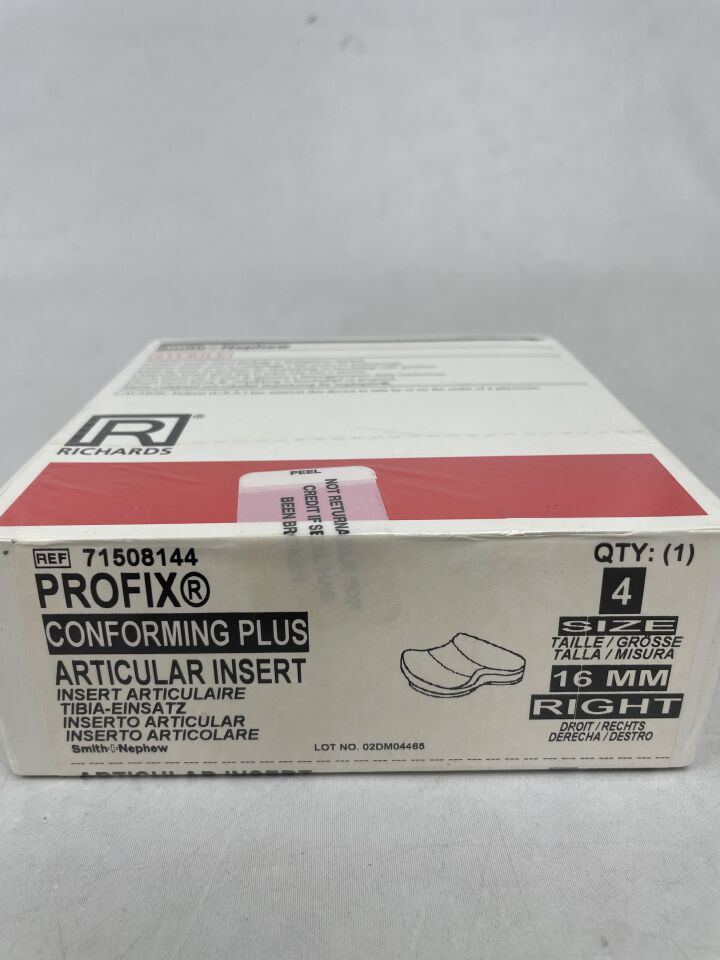 71508144 - SMITH & NEPHEW - PROFIX Conforming Plus, Articular Insert, Size 4, 16mm, Right, (BX/1) - ( Expiry Date: 2012-04-03 )