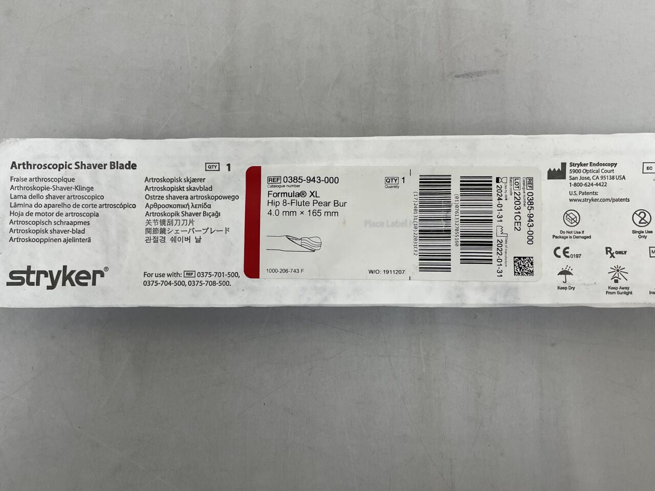 0385-943-000 - STRYKER - Formula 4.0mm Long Hip Pear Bur, 8-Flute, (BX/5) - ( Expiry Date: 2017-10-02 )