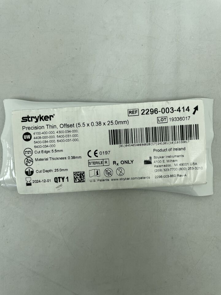 2296-003-414 - STRYKER - Precision Thin Blade, Long, Narrow 5.5mm x 0.38mm x 25mm, () - ( Expiry Date: 2024-12-01 )