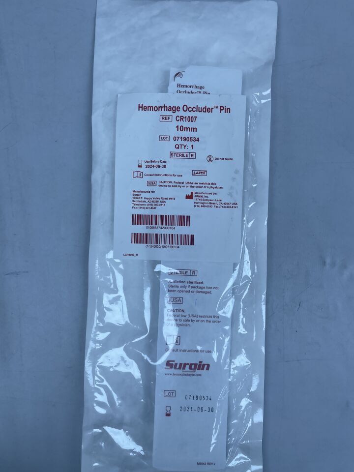 CR1007 - SURGIN SURGICAL - Hemorrhage Occluder Pin Standard, 10 mm head, () - ( Expiry Date: 2024-06-30 )