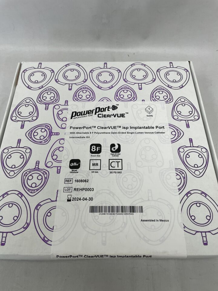 1608062 - BARD - PowerPort ClearVUE Implantable Port with Attachable Polyurethane Open-Ended Single-Lumen Venous Catheter - 8Fr x 45cm, () - ( Expiry Date: 2024-04-30 )