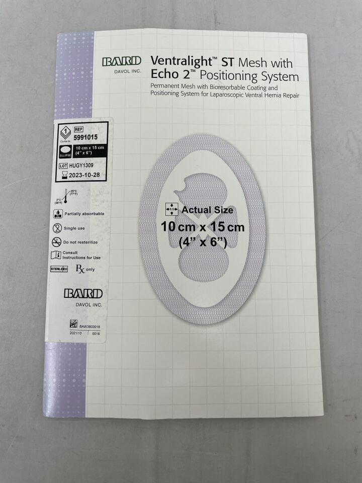5991015 - BARD - ventralight st partially absorbable mesh with echo 2 positioning system, ellipse, 4 x 6 in., (BX/1) - ( Expiry Date: 2023-10-28 )