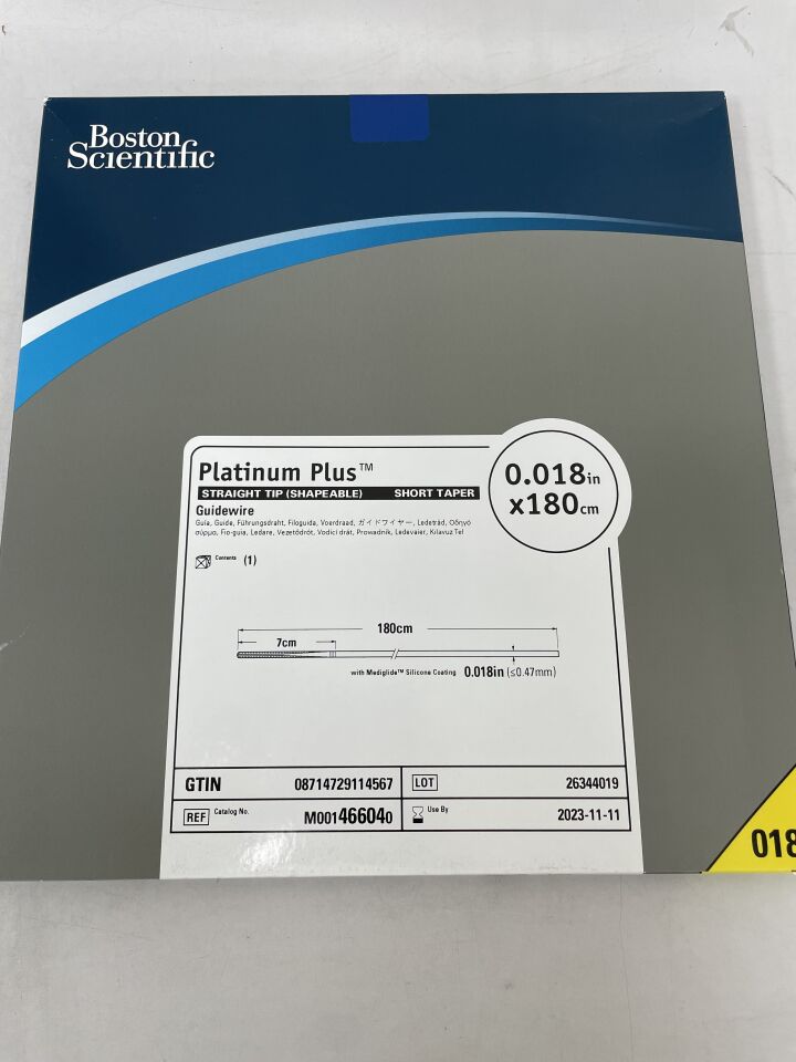 46604 - BOSTON SCIENTIFIC - Platinum Plus Guidewire - Straight Tip (Shapeable), Short Taper - .018" x 180cm, (BX/1) - ( Expiry Date: 2023-11-11 )