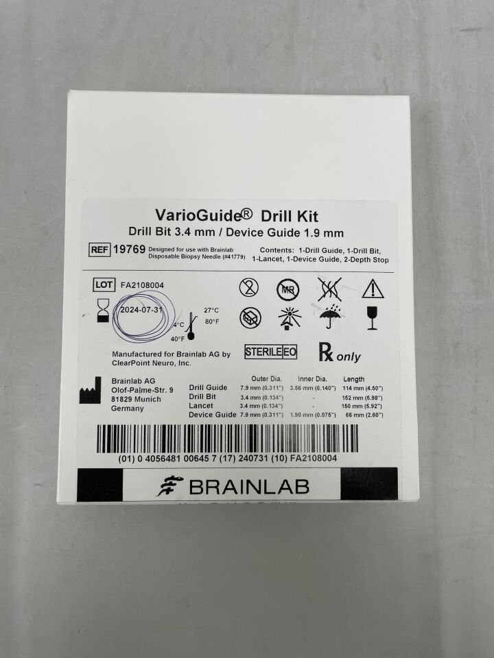 19769 - BRAINLAB - VarioGuide Drill Kit, 3.4mm drill bit, (BX/1) - ( Expiry Date: 2024-07-31 )