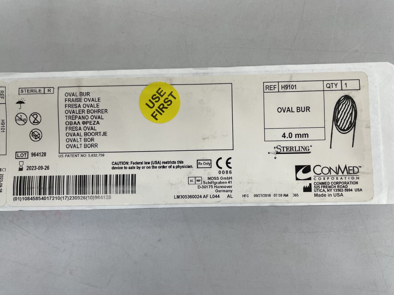 H9101 - CONMED - 4.0mm Oval Bur, (EA) - ( Expiry Date: 2024-09-11 )