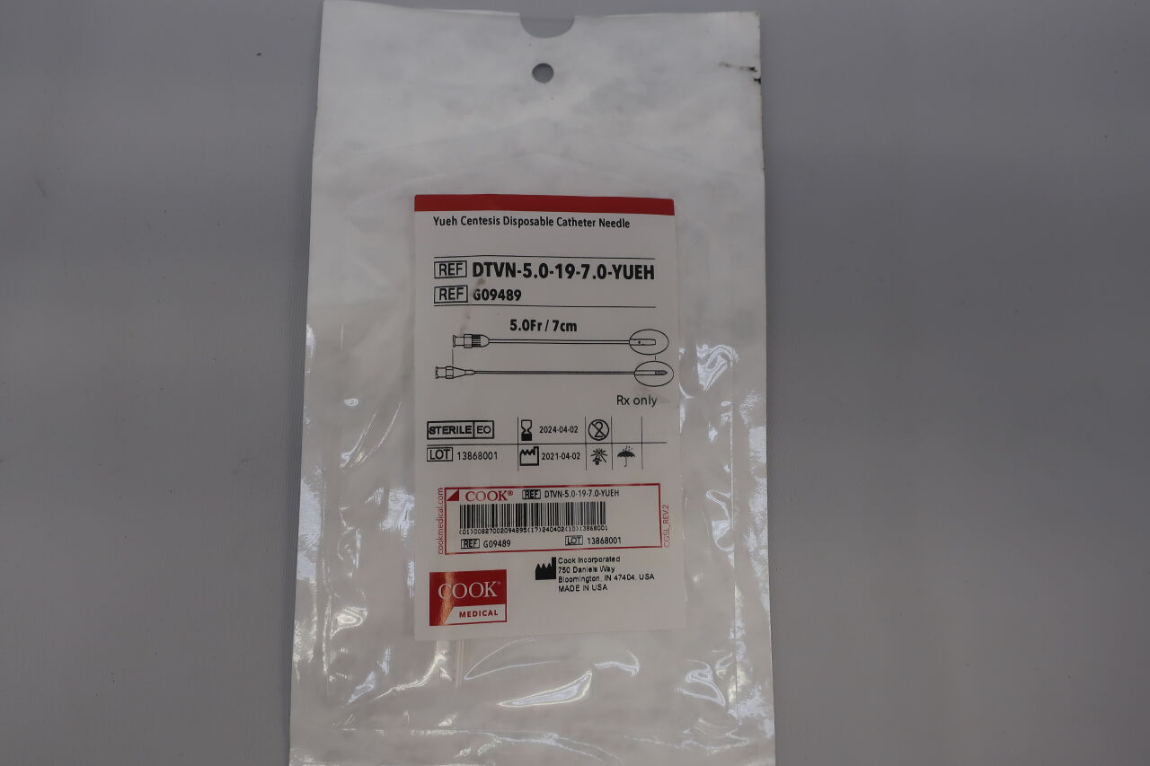 G09489 - COOK - Yueh Centesis Straight Catheter Needle 5F x 7cm, (EA) - ( Expiry Date: 2024-10-04 )