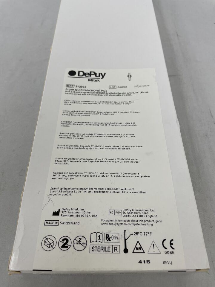 212032 - DEPUY - Super QuickAnchor Plus Anchor with 6 in. #2 Ethibond(CP-2) Suture, (BX/1) - ( Expiry Date: 2024-07-31 )