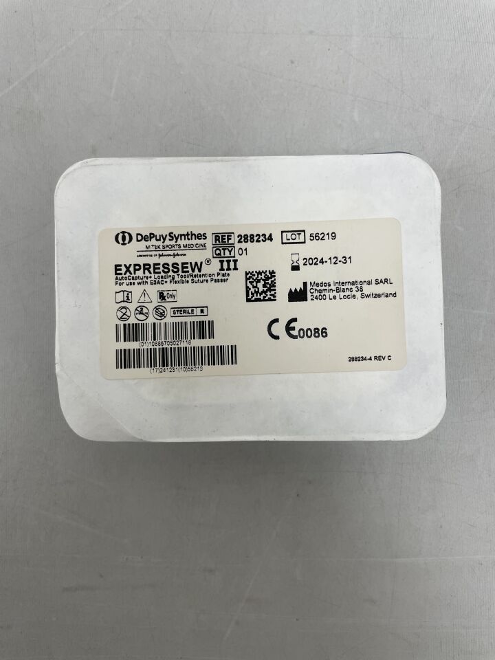 288234 - DEPUY - expressew iii autocapture, loading tool/retention plate for use with e3ac+ flexible suture passer, (EA) - ( Expiry Date: 2024-12-31 )