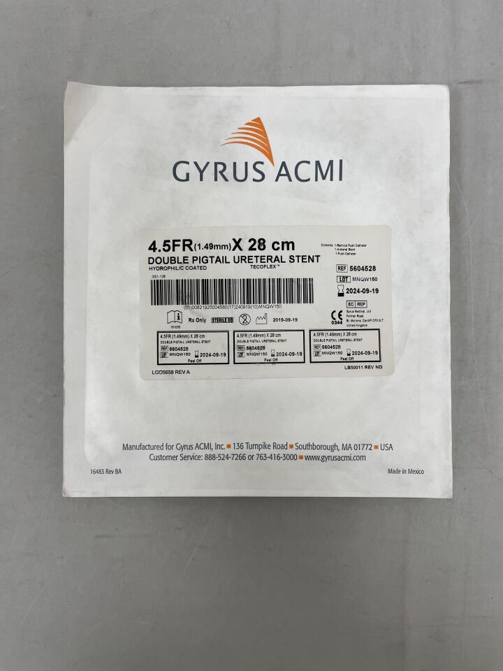 5604528 - GYRUS ACMI - Double Pigtail Ureteral Stent, Hydrophilic Coated: 4.5F x 28cm, (EA) - ( Expiry Date: 2024-09-19 )
