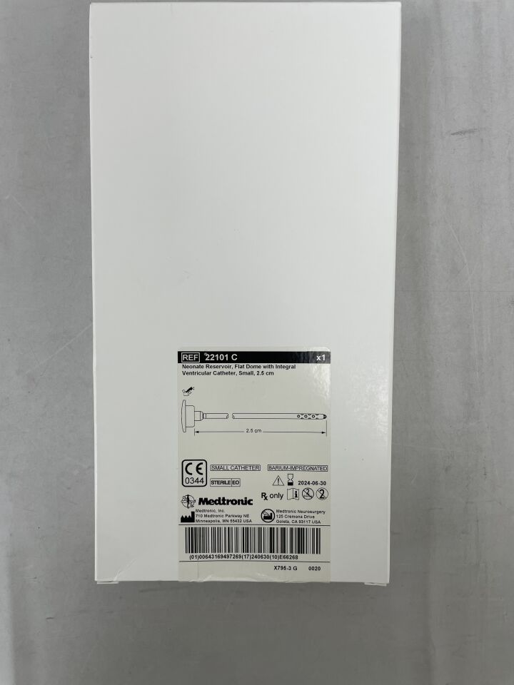 22101C - MEDTRONIC - Neonate Reservoir, Flat Dome with Integral Ventricular Catheter, Small, 2.5cm, (BX/1) - ( Expiry Date: 2024-06-30 )
