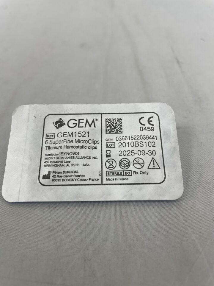 GEM1521 - PETERS SURGICAL - Synovis GEM Ti 止血超細微型夾：每盒 6 個夾子，（EA）-（有效期至：2025-09-30）