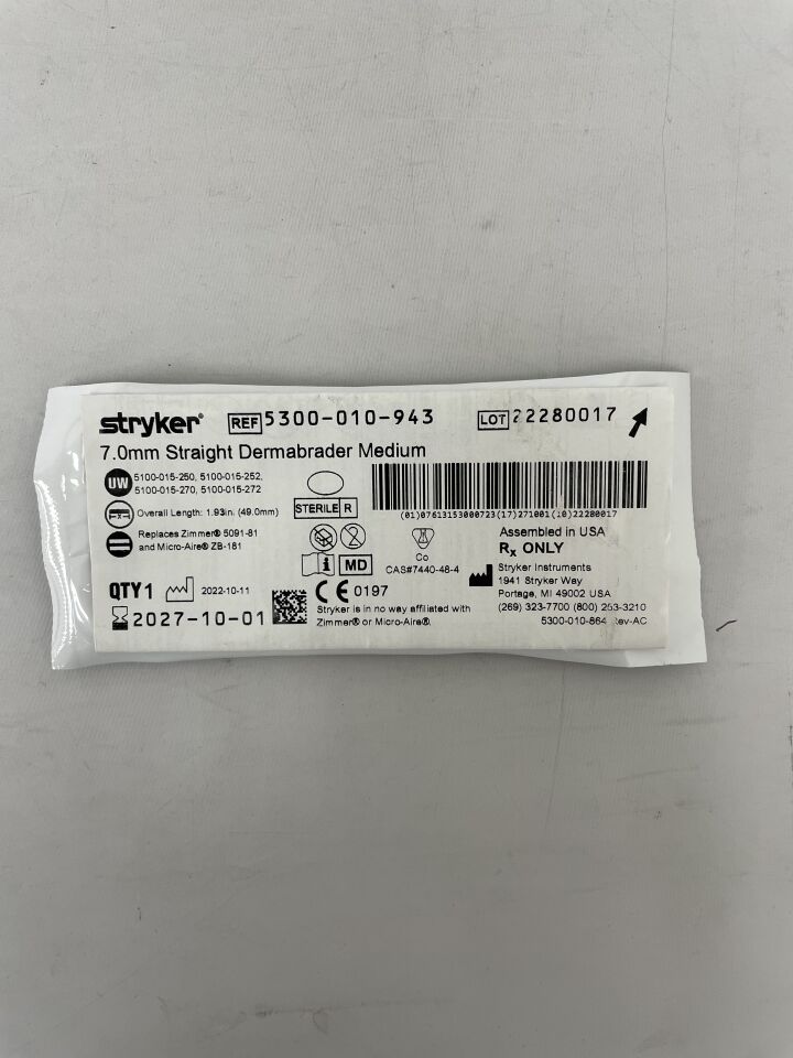 5300-010-943  -  STRYKER  -  Dermabrader 7mm x 49mm Straight Medium , ( EA )  -  ( Expiry Date : 2027-10-01 )