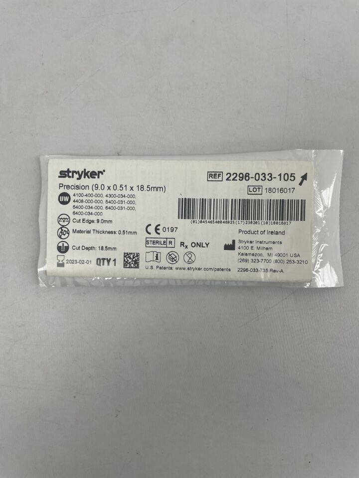 2296-033-105 - STRYKER - Precision surgical blade, 9.0 x 0.51 x 18.5mm, (EA) - ( Expiry Date: 2024-07-01 )