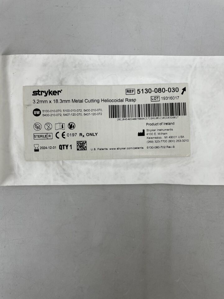 5130-080-030 - STRYKER - Heliocoidal Rasp, Long, 3.2 dia. x 18.3 mm Head Length, (EA) - ( Expiry Date: 2024-12-01 )