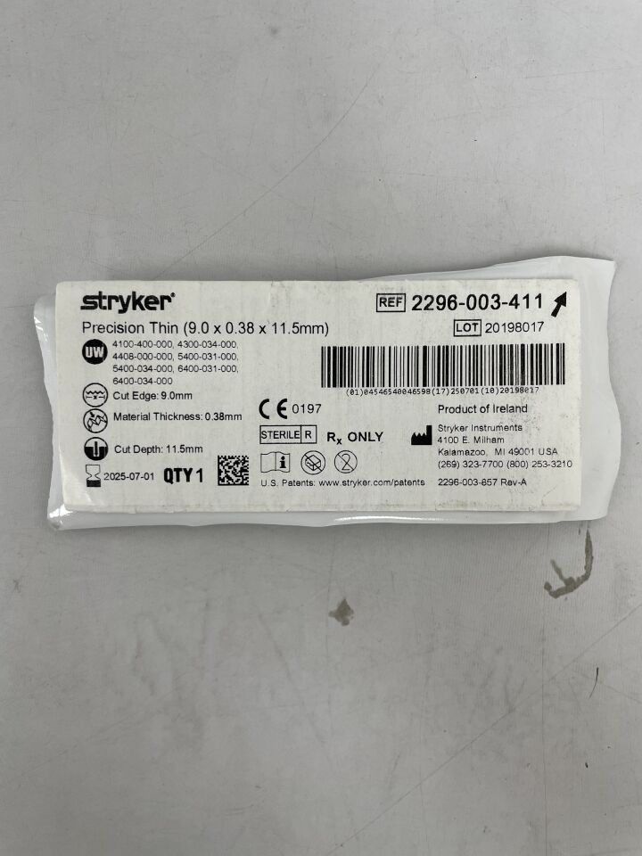 2296-003-411  -  STRYKER  -  Precision Thin Blade, Short, Medium 9mm x 0.38mm x 11.5mm , ( EA )  -  ( Expiry Date : 2025-07-01 )