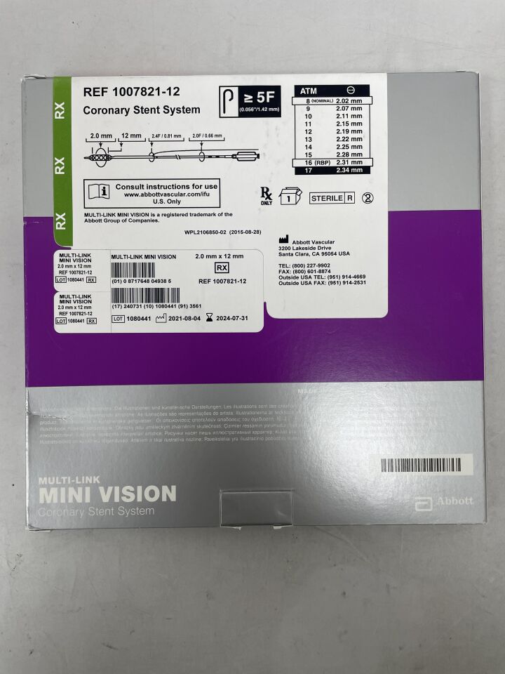 1007821-12 - ABBOTT - Multi-Link Mini Vision RX Coronary Stent System, Cobalt Chromium 2mm x 12mm, (BX/1) - ( Expiry Date: 2024-07-31 )