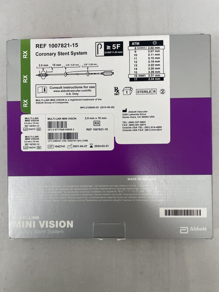 1007821-15 - ABBOTT - Multi-Link Mini Vision RX Coronary Stent System, Cobalt Chromium 2mm x 15mm, (BX/1) - ( Expiry Date: 2024-03-31 )
