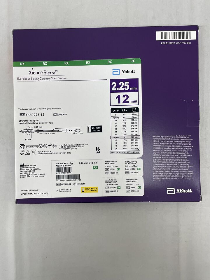 1550225-12 - ABBOTT - Xience Sierra RX Drug Eluting Stent (DES) 2.25mm x 12mm, (BX/1) - ( Expiry Date: 2024-05-15 )