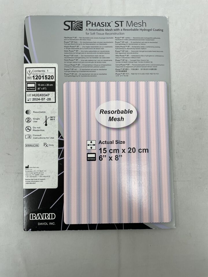 1201520 - BARD - Phasix ST Hydrogel Coating Mesh, 6 x 8 in., (BX/1) - ( Expiry Date: 2024-07-28 )