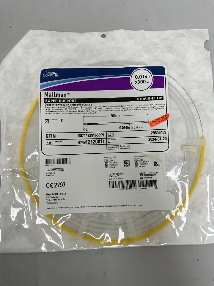 1212001 - BOSTON SCIENTIFIC - Mailman Super Support Guidewire with ICE Hydrophilic Coating, Straight Tip, 0.014" x 300cm, (EA) - ( Expiry Date: 2024-07-20 )