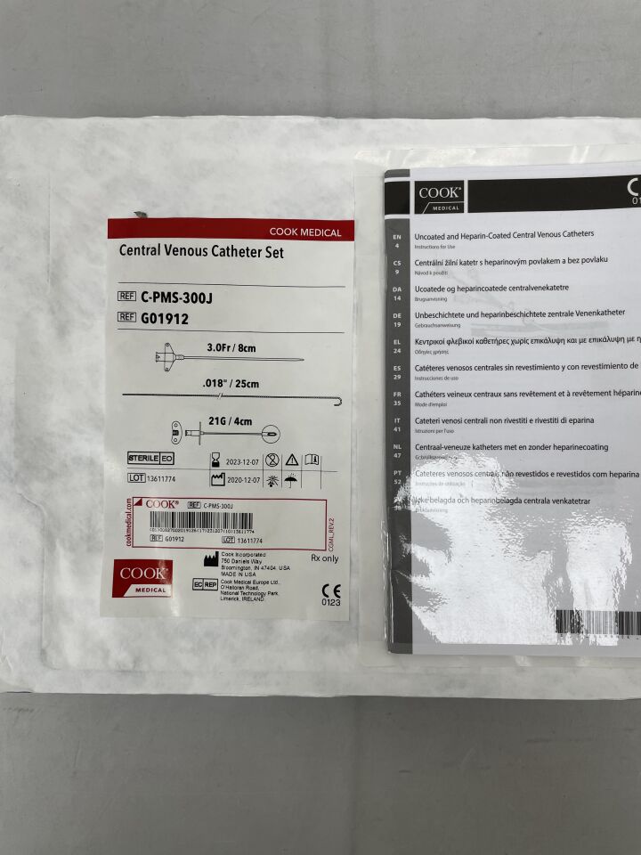 G01912 - COOK - Central Venous Catheter Set, 3F, 21G, (EA) - ( Expiry Date: 2023-12-07 )