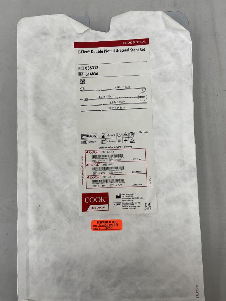 G14834 - COOK - C-Flex Double Pigtail Ureteral Stent Set 3.7F x 12cm, (EA) - ( Expiry Date: 2024-06-10 )