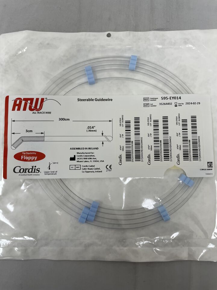 595EY014 - CORDIS - ATW Marker Wire Steerable Guidewire - J-Tip Floppy - .014" x 300cm, (EA) - ( Expiry Date: 2024-02-29 )