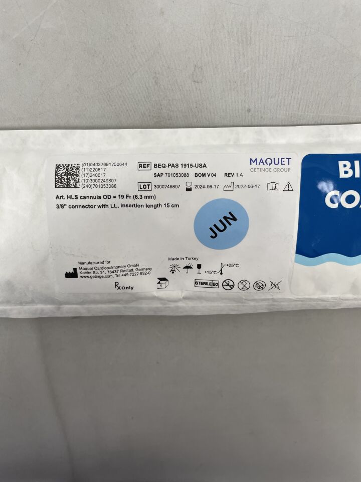 BEQ-PAS 1915-USA - MAQUET - Arterial HLS Cannula, Bioline 19F x 15cm, (EA) - ( Expiry Date: 2024-06-17 )