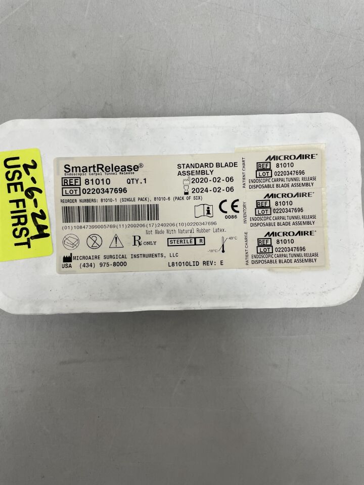 81010 - MICRO-AIRE - SmartRelease, Endoscopic Soft Tissue Release, Standard Blade Assembly, (EA) - ( Expiry Date: 2024-02-06 )