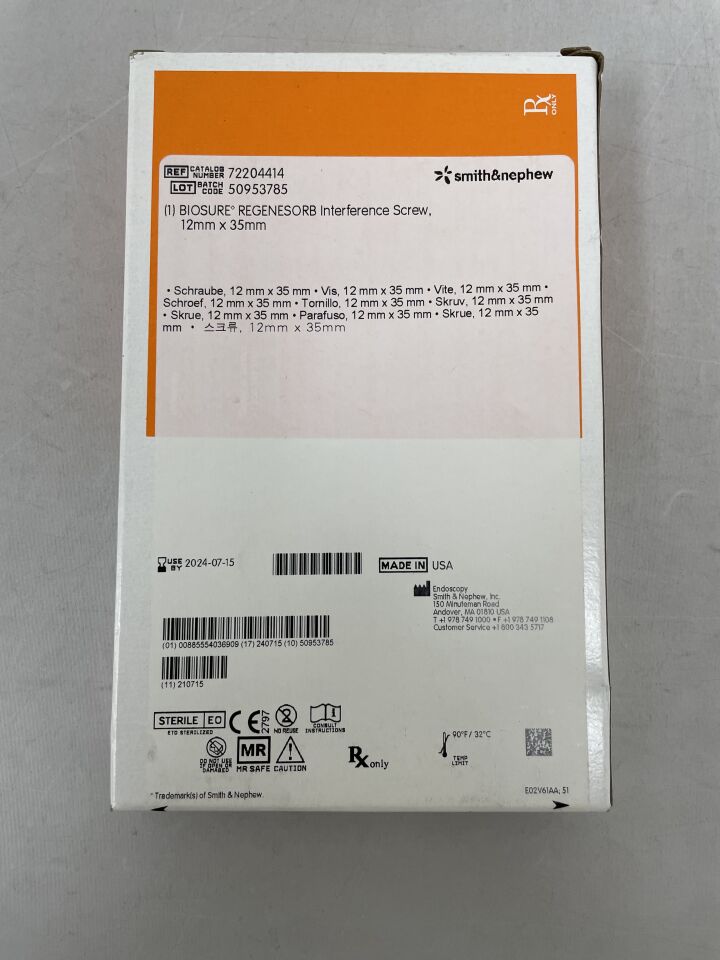 72204414 - SMITH & NEPHEW - Biosure Regenesorb Interference Screw 12mm x 35mm, (BX/1) - ( Expiry Date: 2024-07-15 )