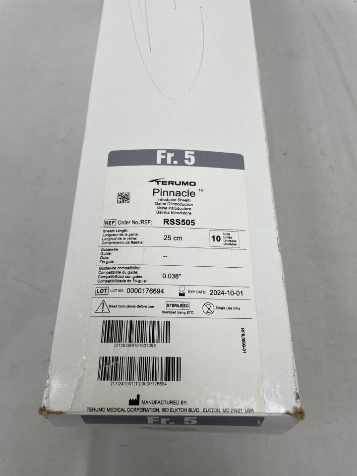 RSS505 - TERUMO - Pinnacle TIF Tip Peripheral Introducer Sheath, 5 Fr ID x 25 cm Length, () - ( Expiry Date: 2024-10-01 )