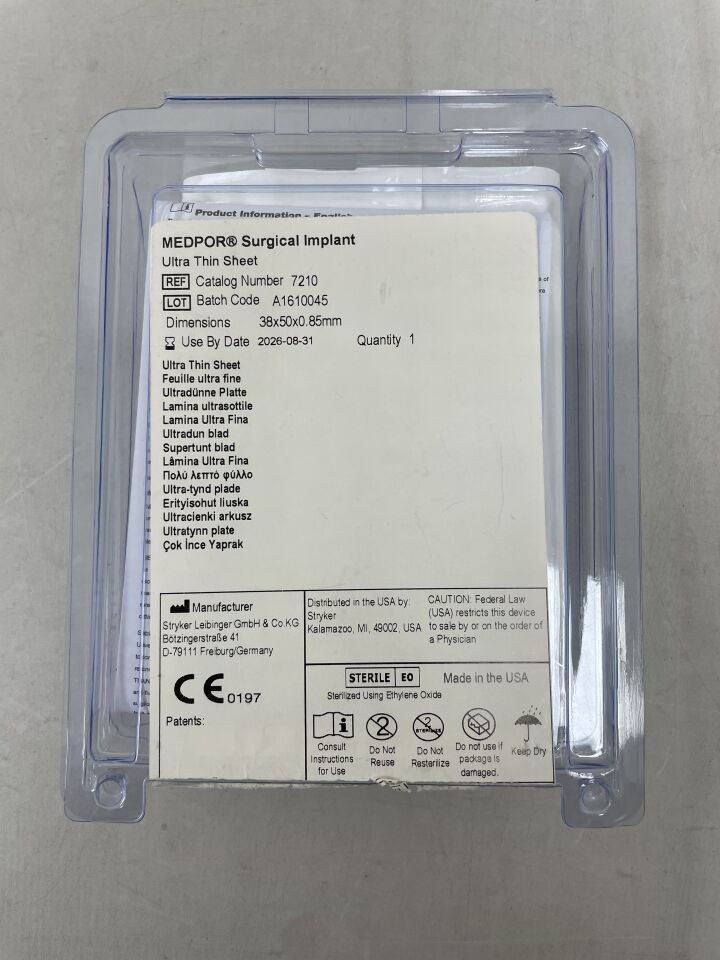 7210  -  STRYKER  -  Medpor Surgical Implant, Ultra Thin Sheet 38mm x 50mm, 0.85mm , ( EA )  -  ( Expiry Date : 2026-08-31 )