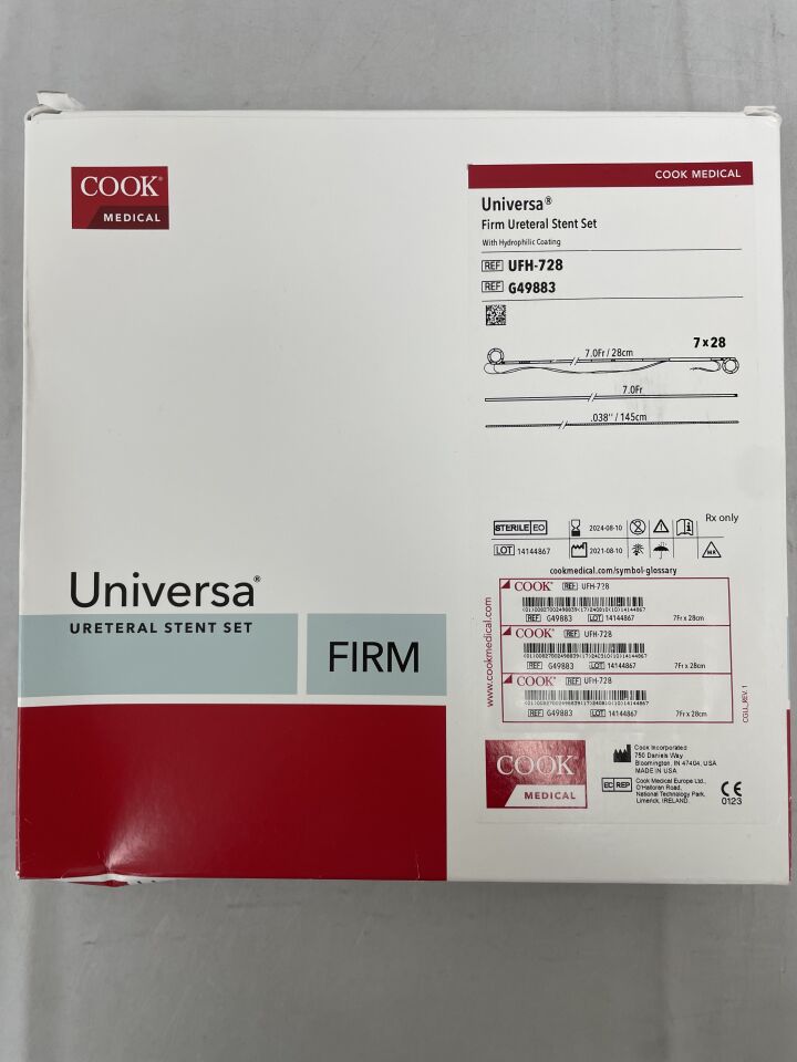 G49883 - COOK - Universa Firm Ureteral Stent Set with Hydrophilic Coating, 7 Fr x 28 cm, (BX/1) - ( Expiry Date: 2024-08-10 )