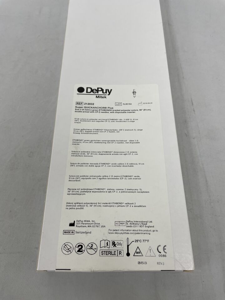 212032 - DEPUY - Super QuickAnchor Plus Anchor with 6 in. #2 Ethibond(CP-2) Suture, (BX/1) - ( Expiry Date: 2024-07-31 )