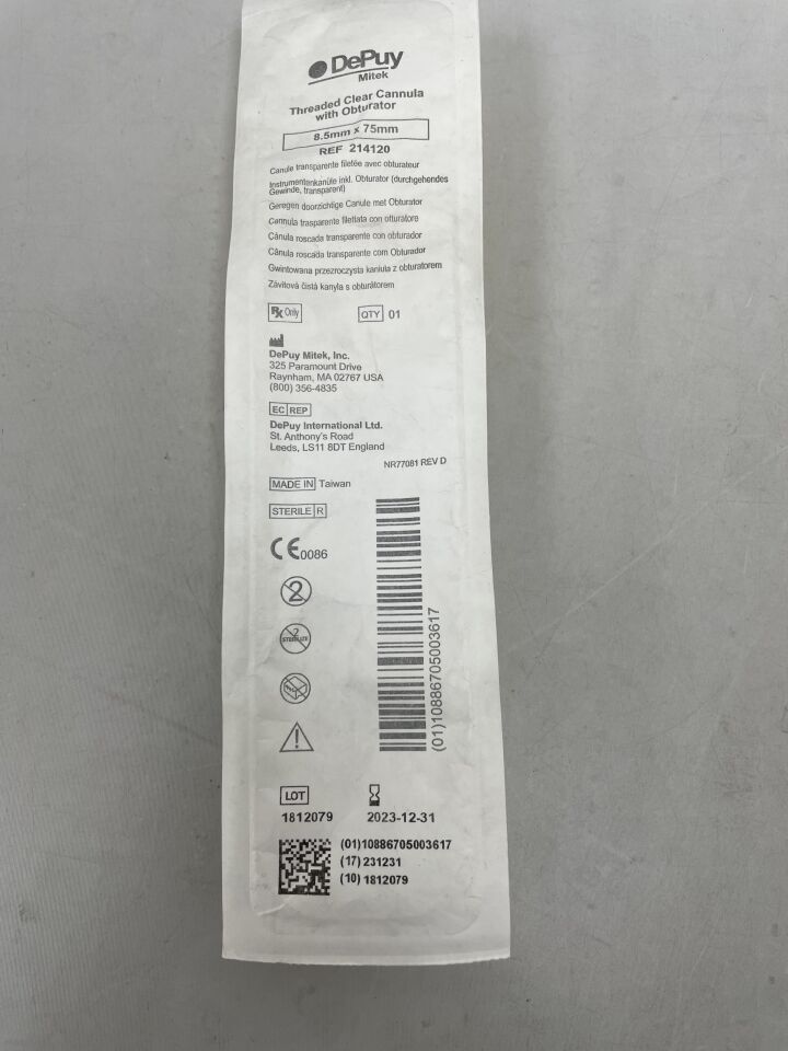 214120 - DEPUY - Mitek Threaded Clear Cannula System W Obturator 8.5 Dia. X 75 Mm, (EA) - ( Expiry Date: 2023-12-31 )