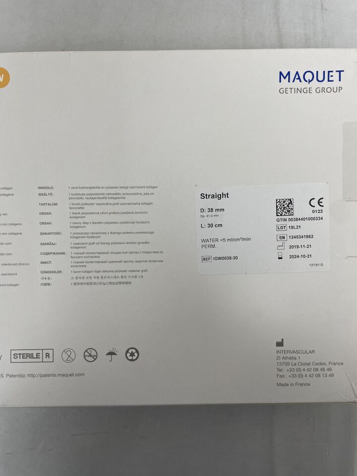 IGW0038-30 - MAQUET - Intergard Woven Vascular Graft, Straight 38mm x 30cm, (BX/1) - ( Expiry Date: 2024-10-31 )