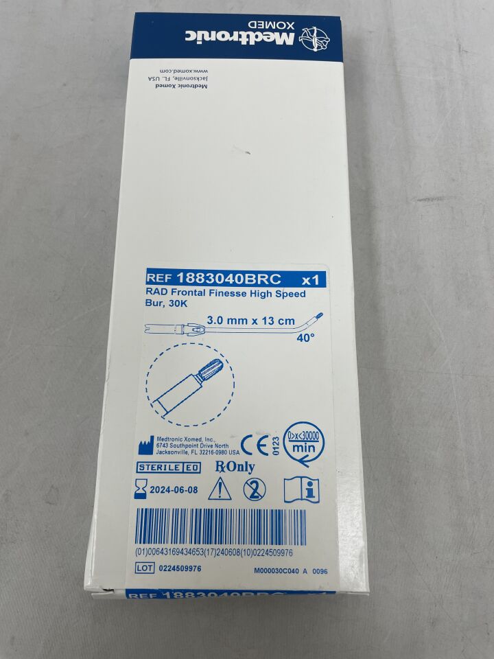 1883040BRC - MEDTRONIC - 30K Frontal Finesse Barrel Burr, 3 mm dia. x 13 cm Length, 40° Angle, (BX/1) - ( Expiry Date: 2024-06-08 )