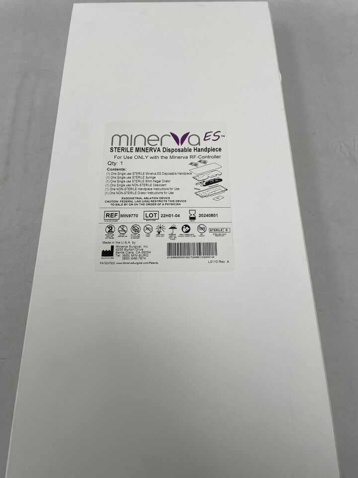 MIN9770 - MINERVA SURGICAL - Disposable Handpiece, contains 1 Minerva ES Disposable Handpiece, 1 Syringe, 1 8mm Hegar Dilator, 1 Desiccant, (BX/1) - ( Expiry Date: 2024-08-01 )