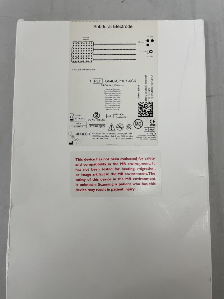 FG64C-SP10X-0C6 - ADTECH MEDICAL - Subdural Electrode 64 Contact Platinum 10mm x 10mm, (BX/1) - ( Expiry Date: 2023-12-01 )