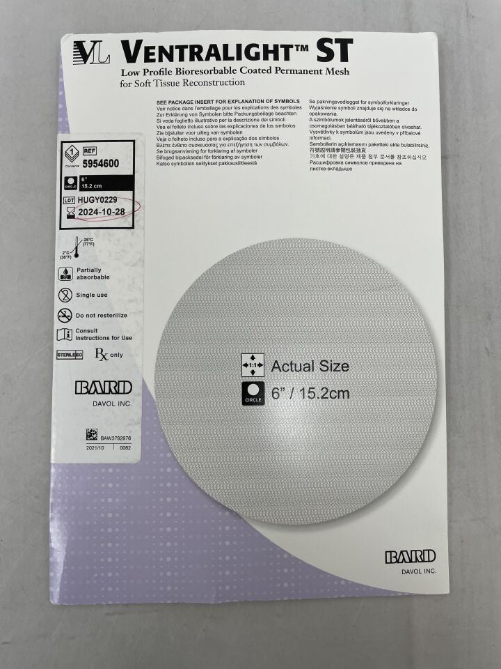 5954600 - BARD - Ventralight ST Mesh: 6" Circle, (BX/1) - ( Expiry Date: 2024-10-28 )